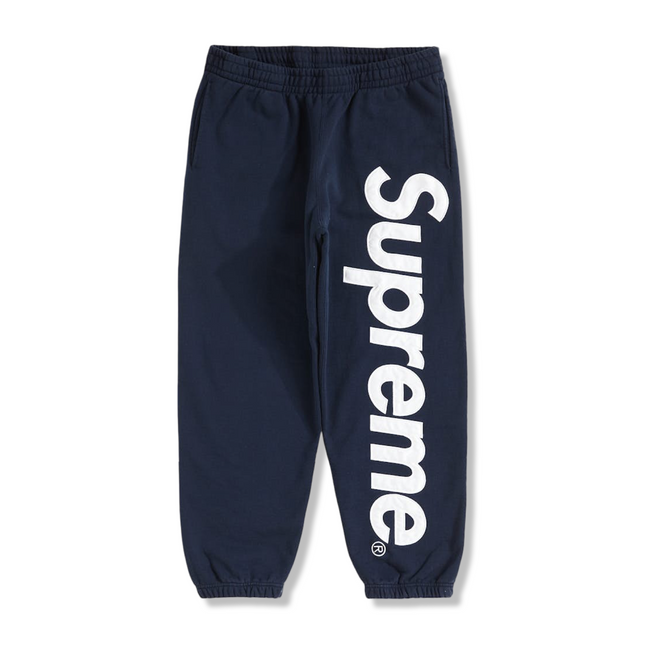 Satin Appliqué Sweatpants Navy
