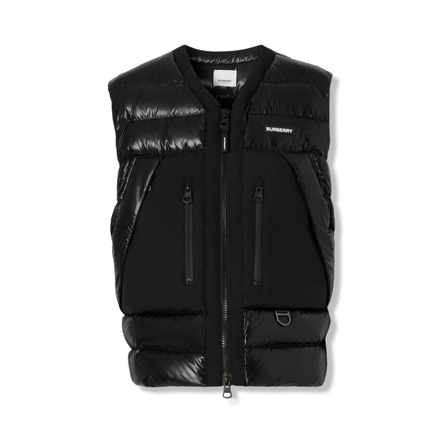 Logo Print Puffer Vest in Black