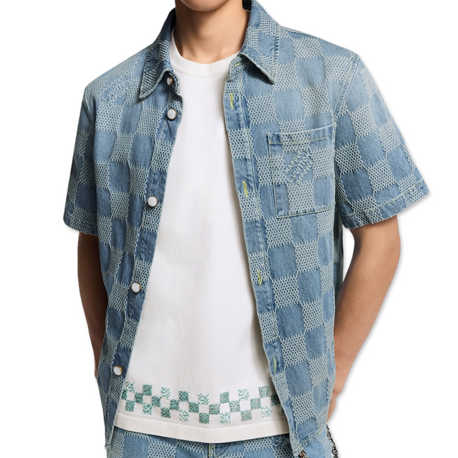 Damier 3D Denim Short-Sleeved Shirt
