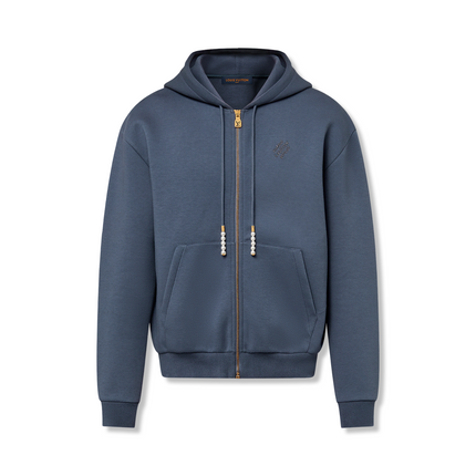 Embroidered Zipped Hoodie Navy