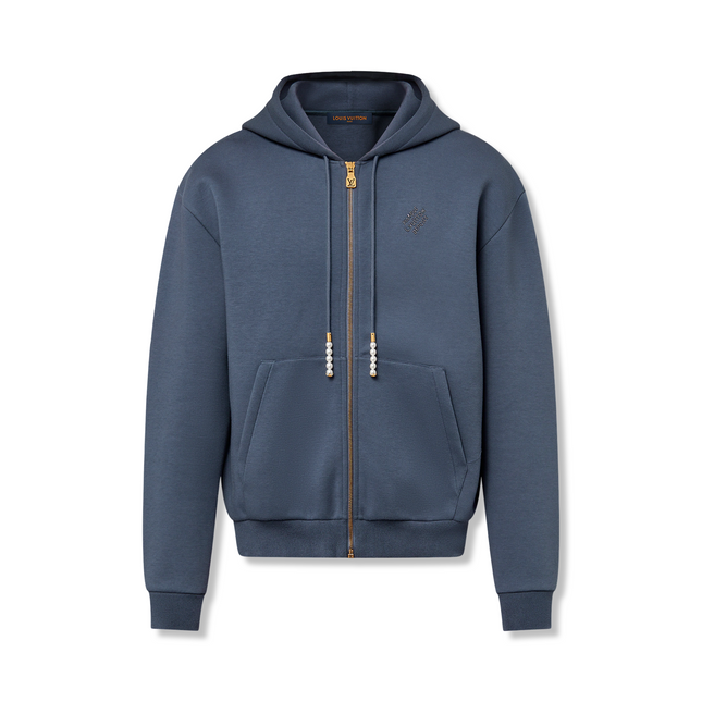Embroidered Zipped Hoodie Navy