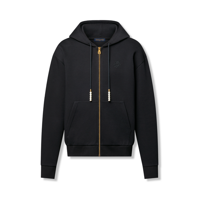 Embroidered Zipped Hoodie Black