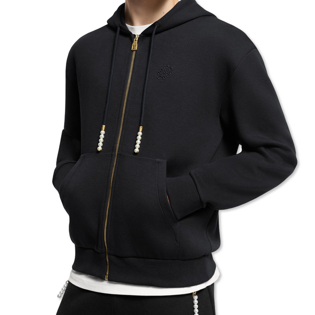 Embroidered Zipped Hoodie Black