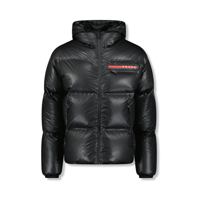 Re-Nylon Hooded Puffer Jacket in Black