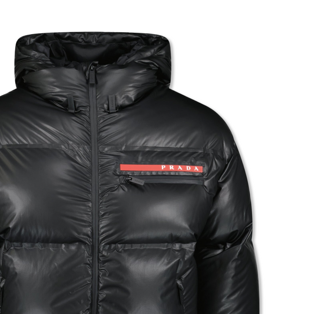 Re-Nylon Hooded Puffer Jacket in Black