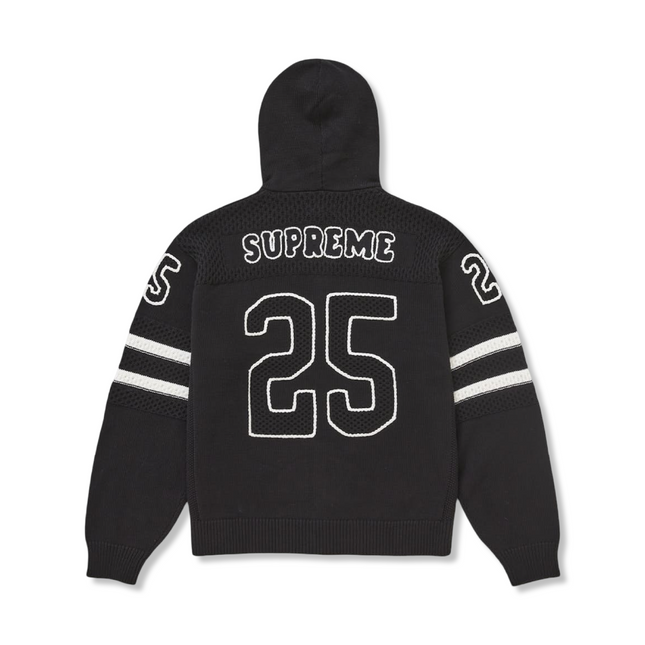 Zip Up Hooded Knit Sweater in Black