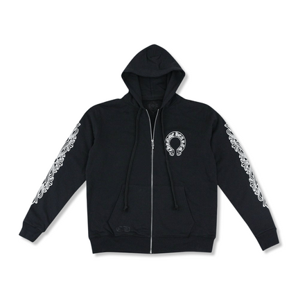 Horseshoe Floral Zip-Up Hoodie Black/White