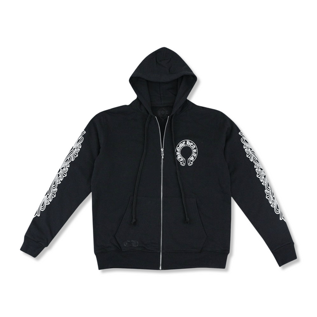 Horseshoe Floral Zip-Up Hoodie Black/White