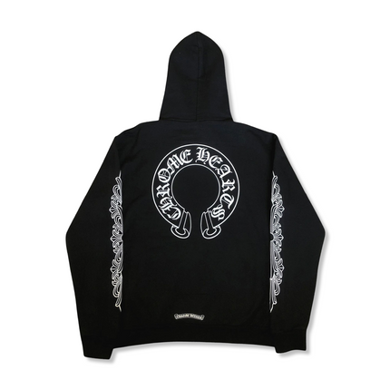Horseshoe Floral Zip-Up Hoodie Black/White