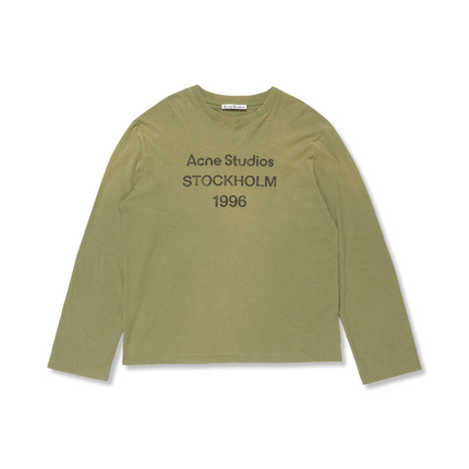 Logo Print Long Sleeve T-Shirt in Olive Green