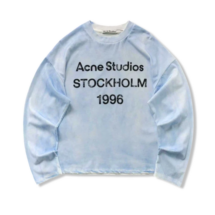 Logo Print Long Sleeve T-Shirt in Washed Blue