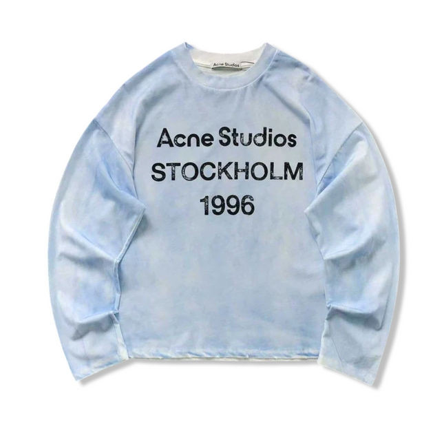Logo Print Long Sleeve T-Shirt in Washed Blue