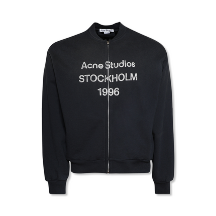 Logo Print Zip Sweater in Black