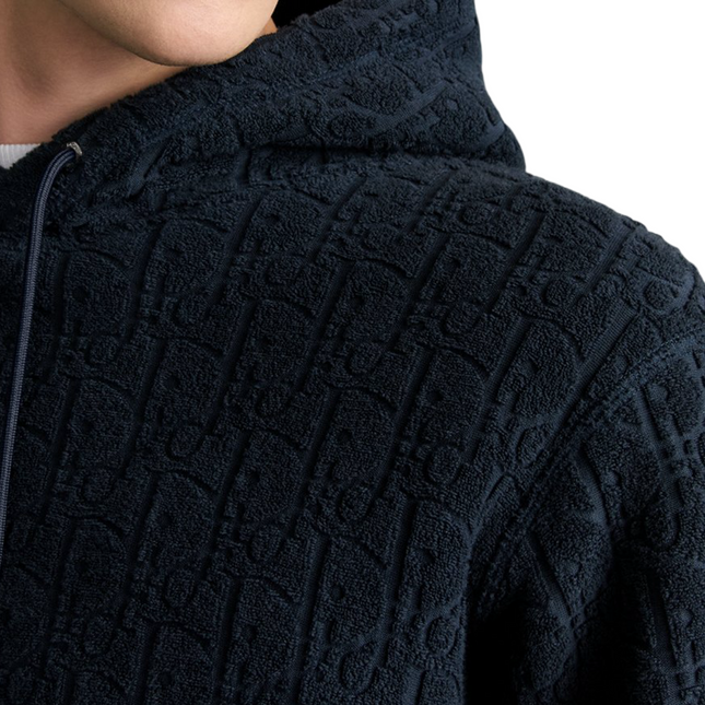 Oblique Relaxed-Fit Hooded Sweatshirt Navy