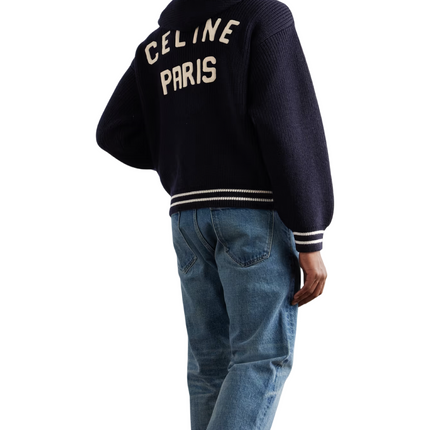C Embroided Logo Knit Hoodie in Navy