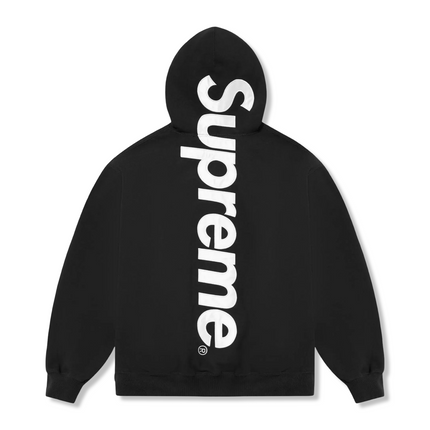 Satin Appliqué Hooded Sweatshirt Black