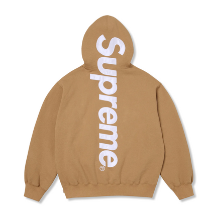 Satin Appliqué Hooded Sweatshirt Tan
