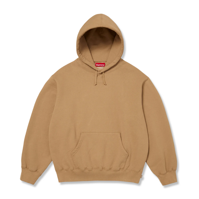 Satin Appliqué Hooded Sweatshirt Tan