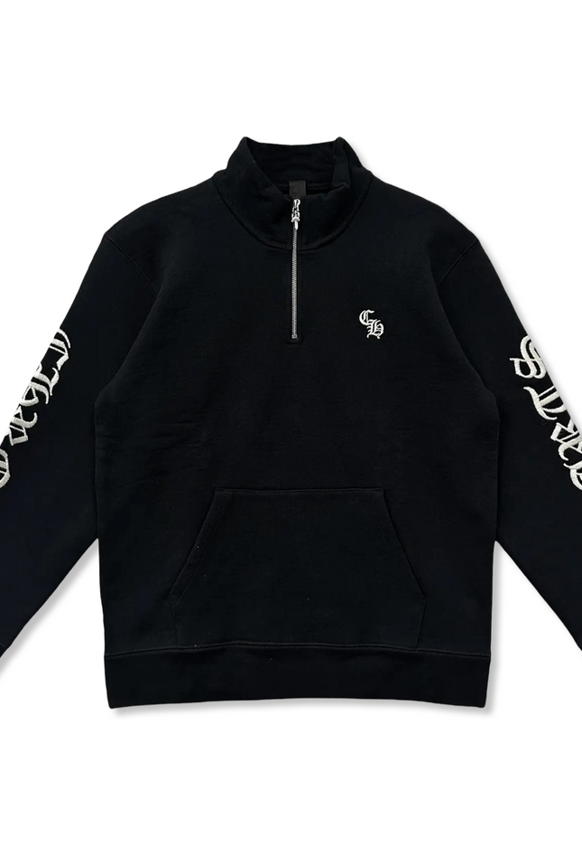 Embroidered Half Zip Black