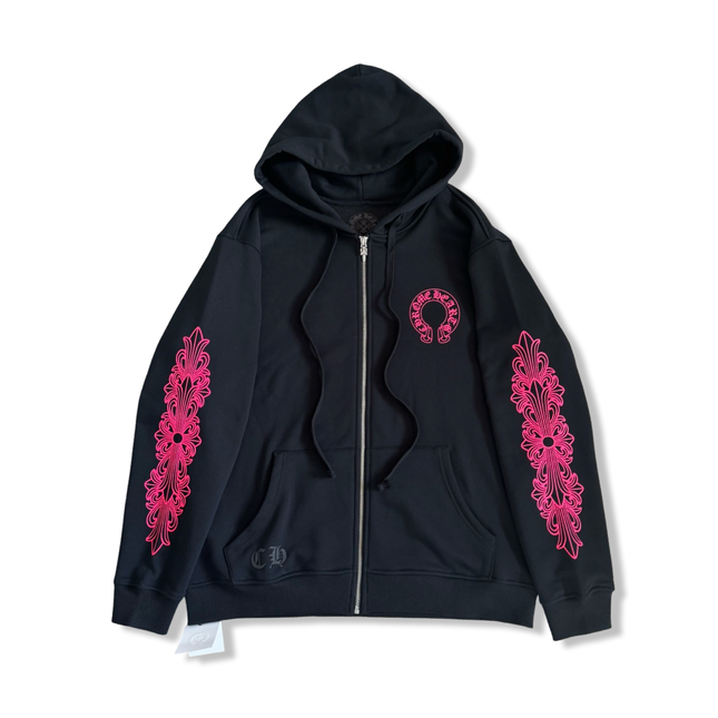 Black Hoodie With Pink Floral