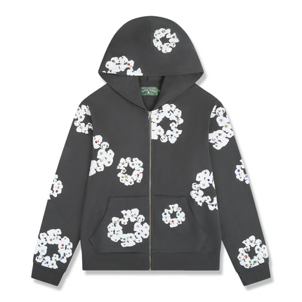 Rhinestone Zip-Up Hoodie Dark Grey