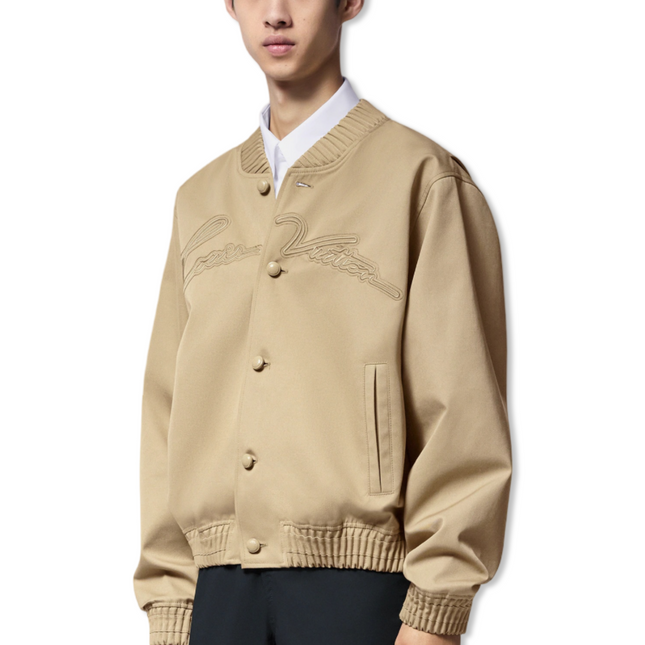 Embroidered Bomber in Tan