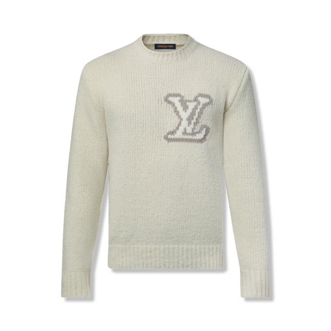 Wool Intarsia Crewneck in White